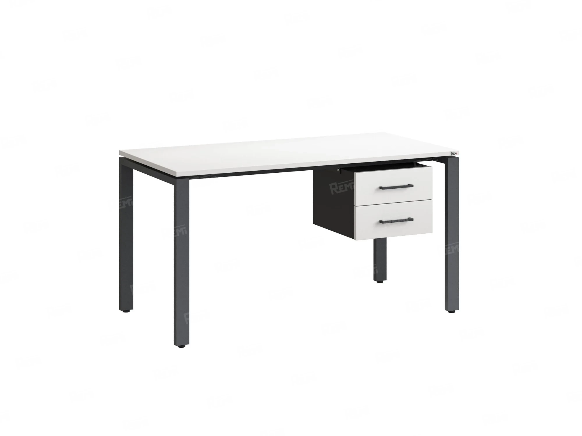 Стол прямой с подвесной тумбой 2 ящика, П-опора 2000x700x750 RM039-20x7 Белый/Серый