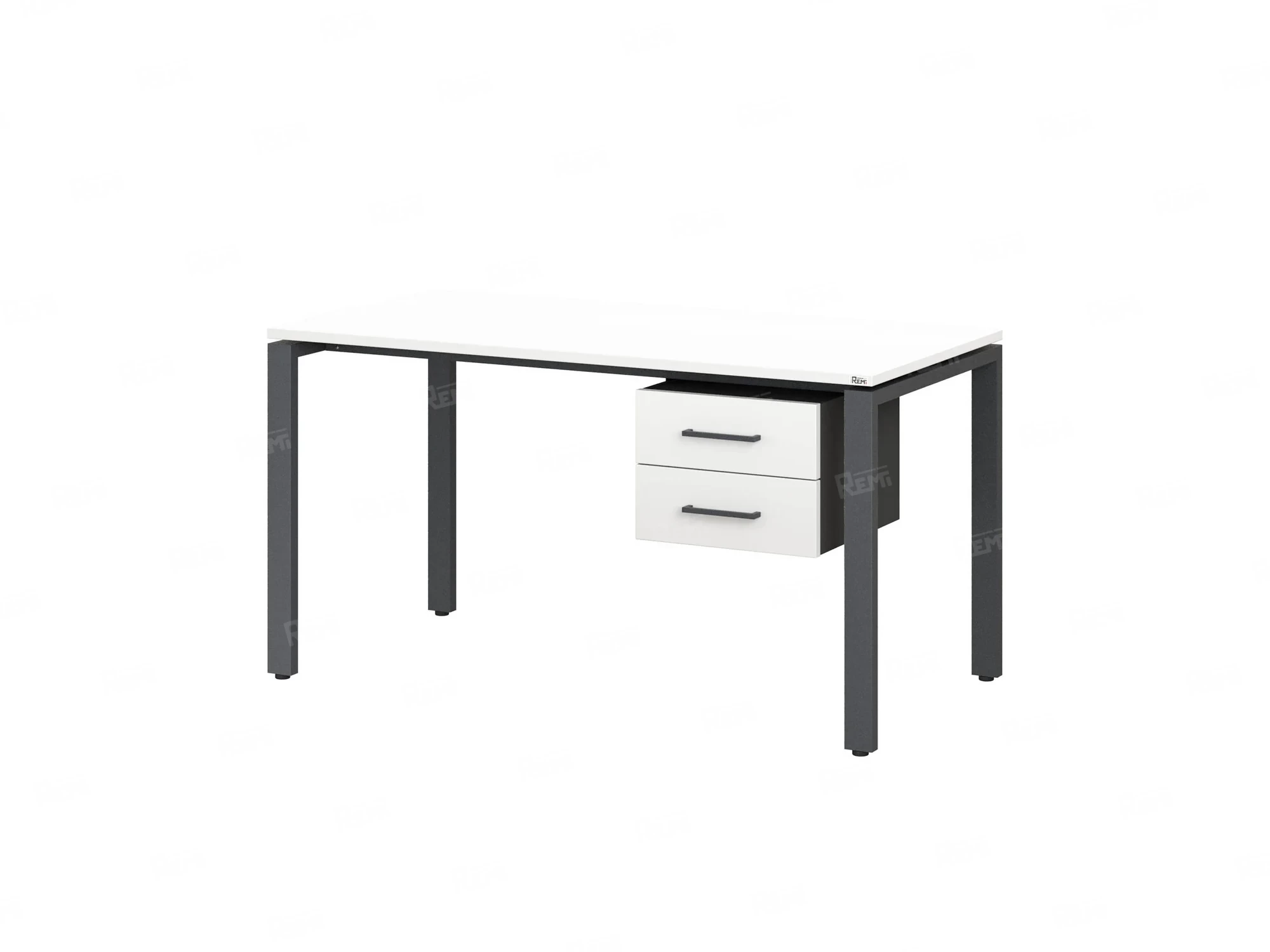 Стол прямой с подвесной тумбой 2 ящика, П-опора 2000x700x750 RM039-20x7 Белый/Серый
