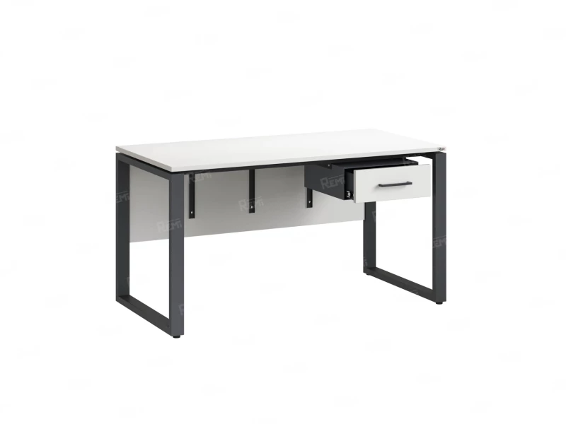 Стол прямой, подвесная тумба, ЛДСП экран, О-опора 1600x600x750 RM032-16x6 Белый/Серый