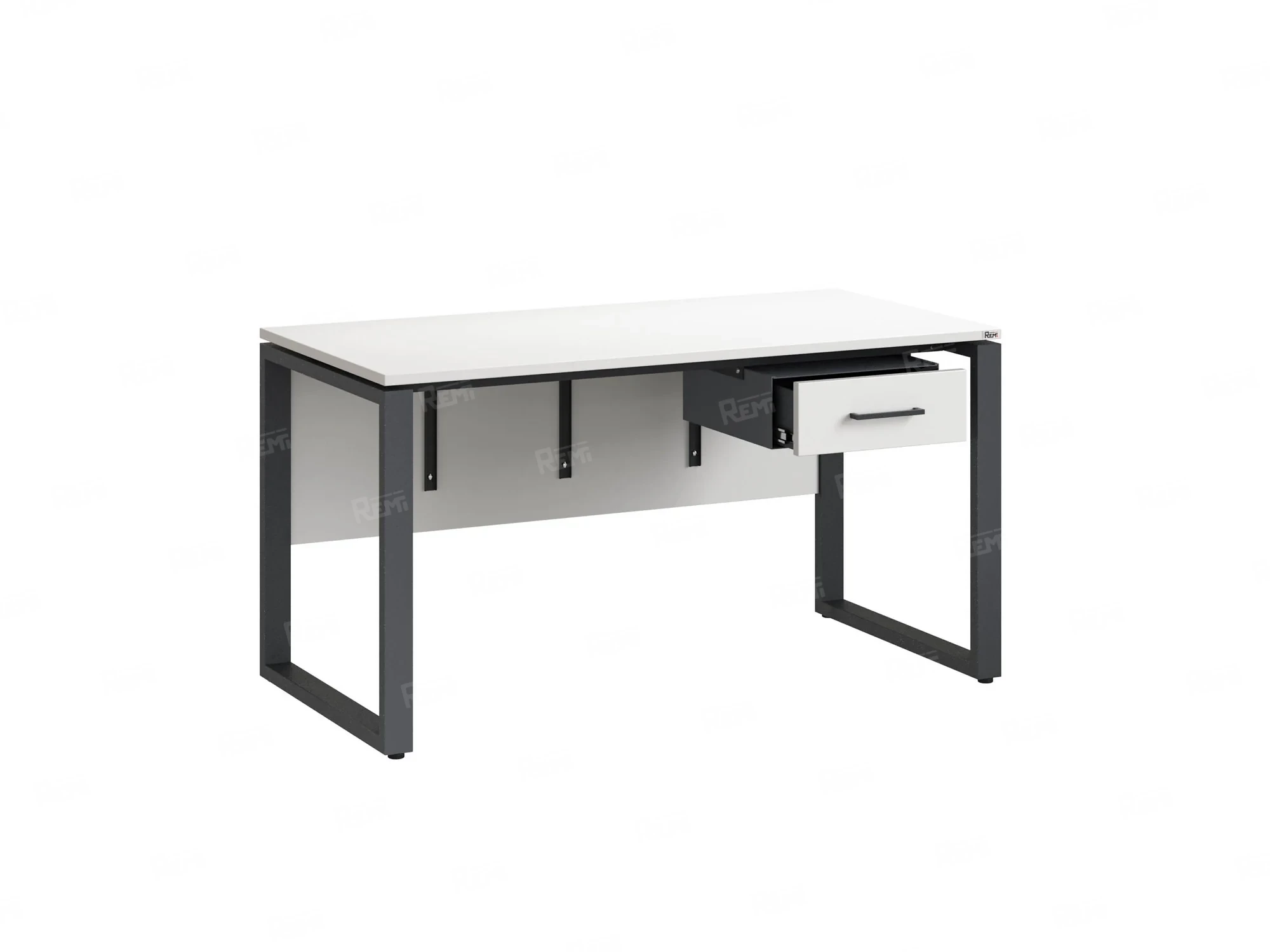 Стол прямой, подвесная тумба, ЛДСП экран, О-опора 1600x600x750 RM032-16x6 Белый/Серый