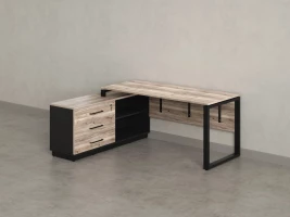 Стол прямой с тумбой L, ЛДСП экран, О-опора 1600x600x750 RM013L-16x6 Дуб Маувелла/Черный