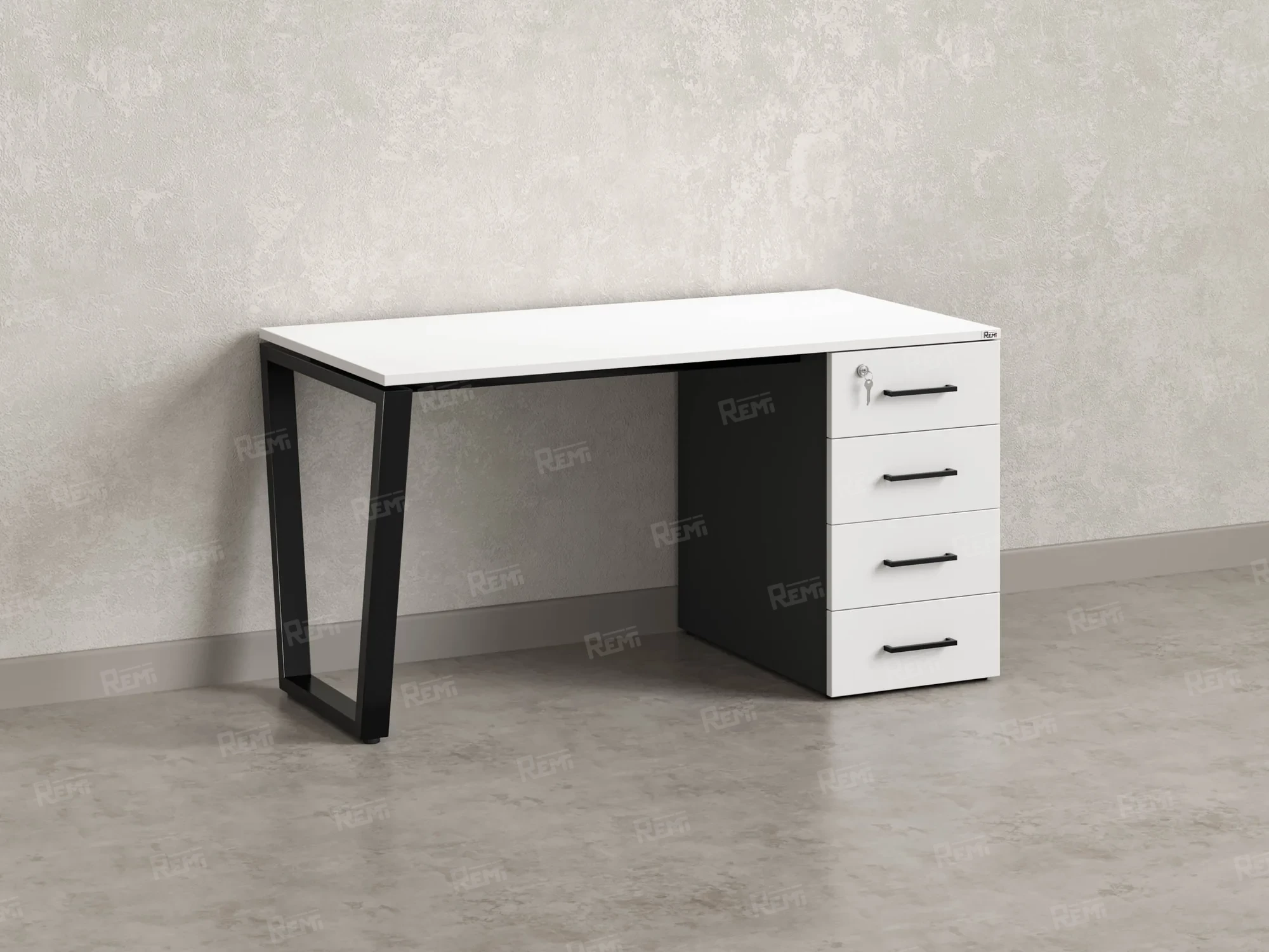 Стол прямой с тумбой на U-образных опоре, правый 1600x700x750 RM101-16x7 Белый/Черный