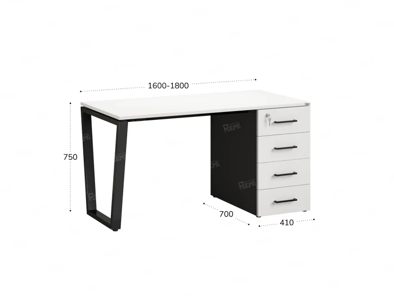 Стол прямой с тумбой на U-образных опоре, правый 1600x700x750 RM101-16x7 Белый/Черный