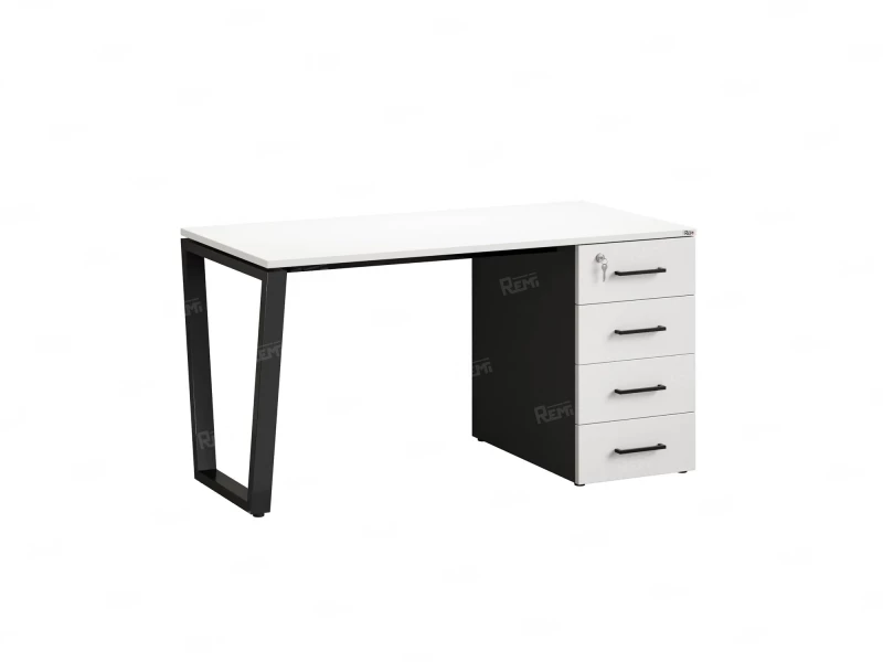 Стол прямой с тумбой на U-образных опоре, правый 1600x700x750 RM101-16x7 Белый/Черный