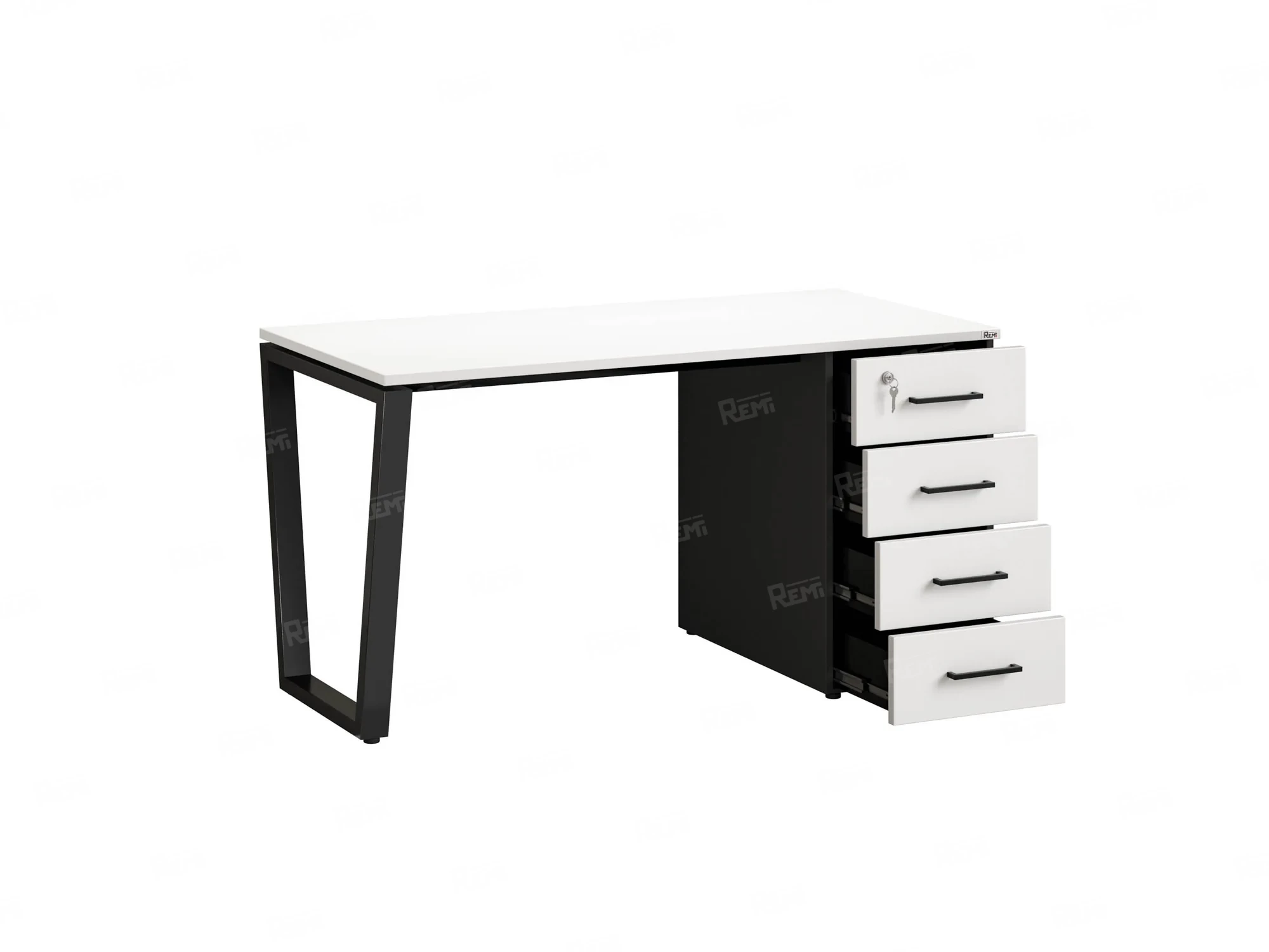 Стол прямой с тумбой на U-образных опоре, правый 1600x700x750 RM101-16x7 Белый/Черный