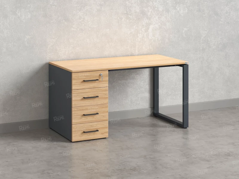 Стол прямой с тумбой на О-образных опоре, левый 1800x700x750 RM104-18x7 Вяз Швейцарский светлый/Серый