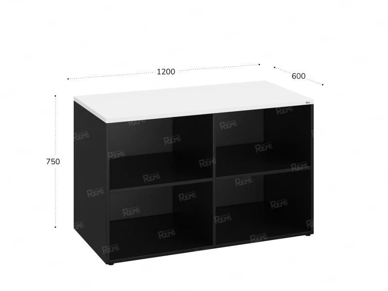 Стеллаж низкий, 4 ячейки 1200х600х750 RM146-12x6 Белый/Черный