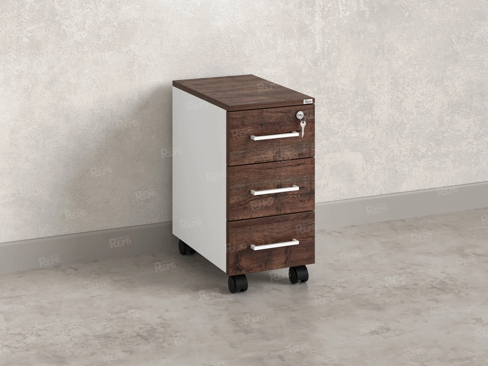 Тумба мобильная,3 ящика 300x500x600 RM123-30x50 Дуб Апрельский шоколад/Белый