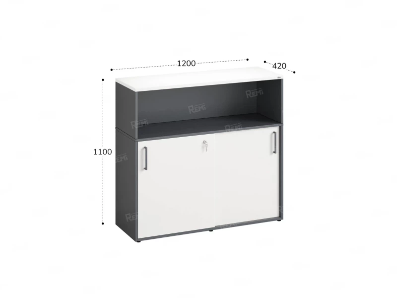 Шкаф-купе низкий, 2 полки с надстройкой, на регулируемых опорах 1200x420x1100 RM127-120x42 Белый/Серый