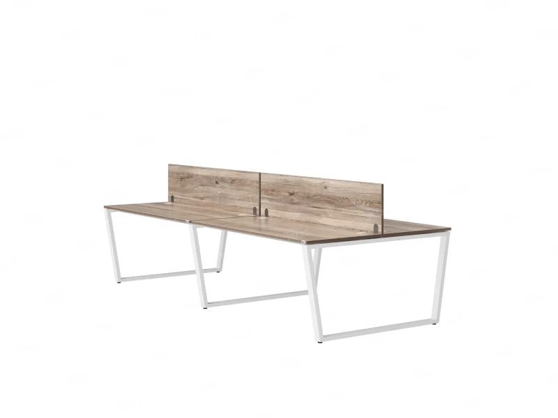 Бенч-система, 4 рабочих места, на U-образных опорах, 2 ЛДСП экранов 3200x1600x750 RM173-4-16x16 Дуб Маувелла/Белый