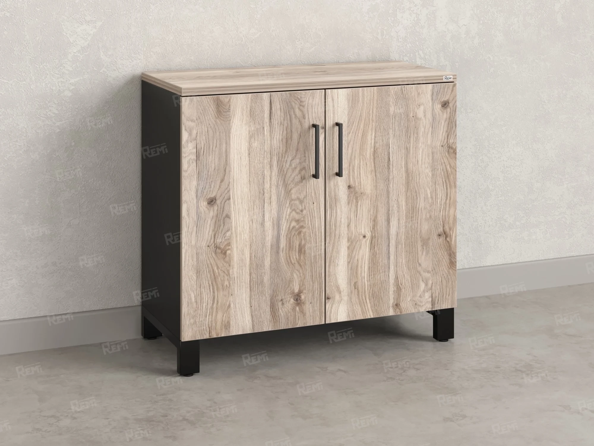 Шкаф низкий распашной, 2 уровня 900x600x850 RM147-90x60 Дуб Маувелла/Черный