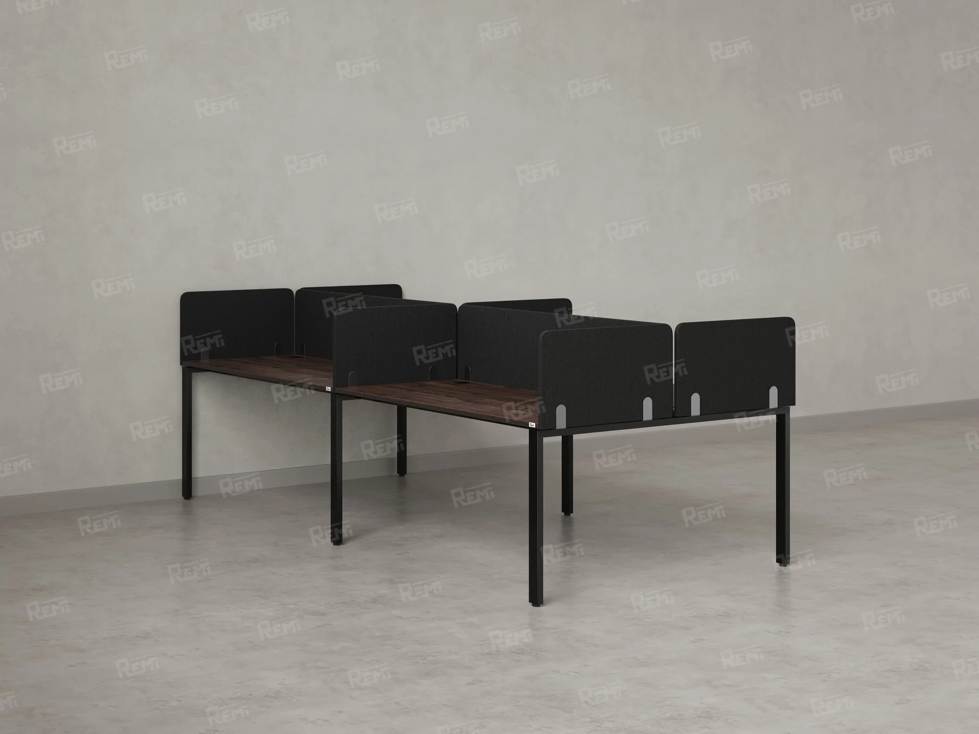 Бенч-система, 4 рабочих места, на П-образных опорах, 8 тканевых экранов 2000x1400x750 RM166-1-10x14 Дуб Апрельский шоколад/Черный