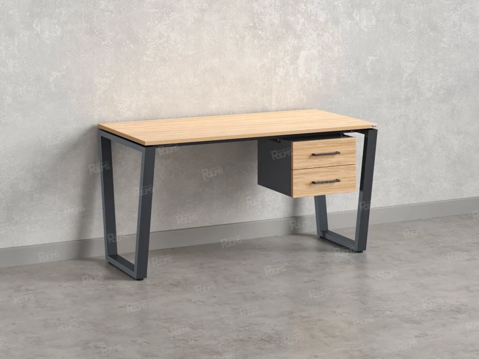 Стол прямой с подвесной тумбой 2 ящика, U-опора 1800x800x750 RM035-18x8 Вяз Швейцарский светлый/Серый