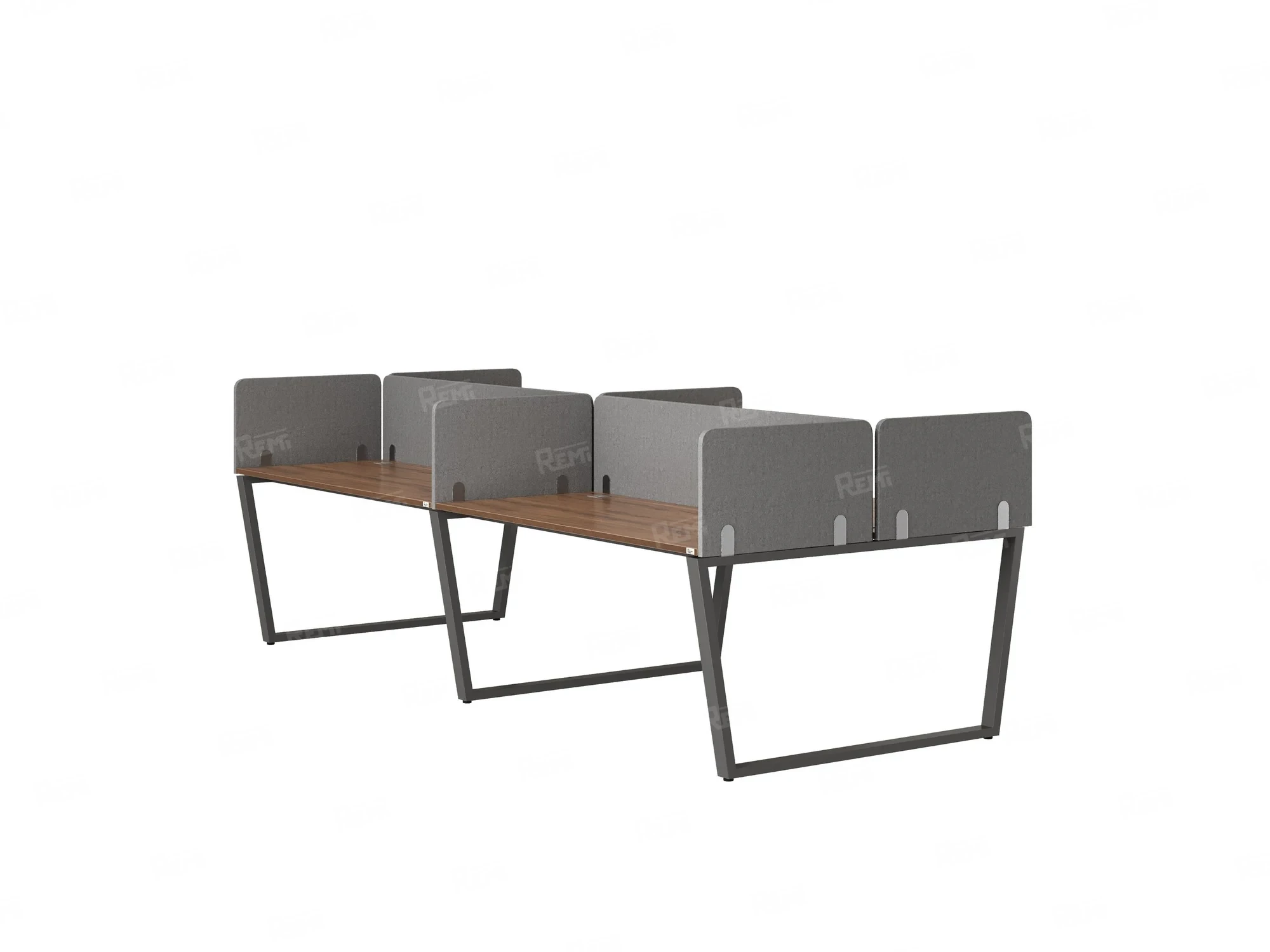 Бенч-система, 4 рабочих места, на U-образных опорах, 8 тканевых экранов 3200x1200x750 RM173-1-16x12 Дуб Юстус/Серый