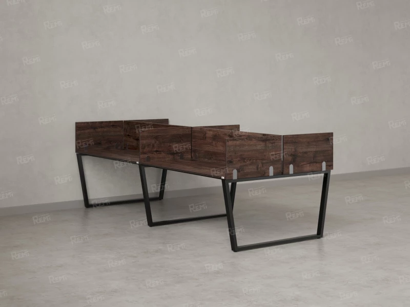 Бенч-система, 4 рабочих места, на U-образных опорах, 8 ЛДСП экранов 2000x1400x750 RM173-2-10x14 Дуб Апрельский шоколад/Черный