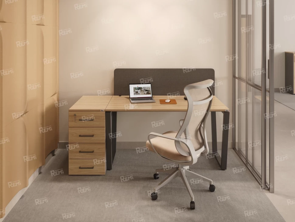 Стол прямой, подвесная тумба, ЛДСП экран, О-опора 1800x800x750 RM032-18x8 Вяз Швейцарский светлый/Серый