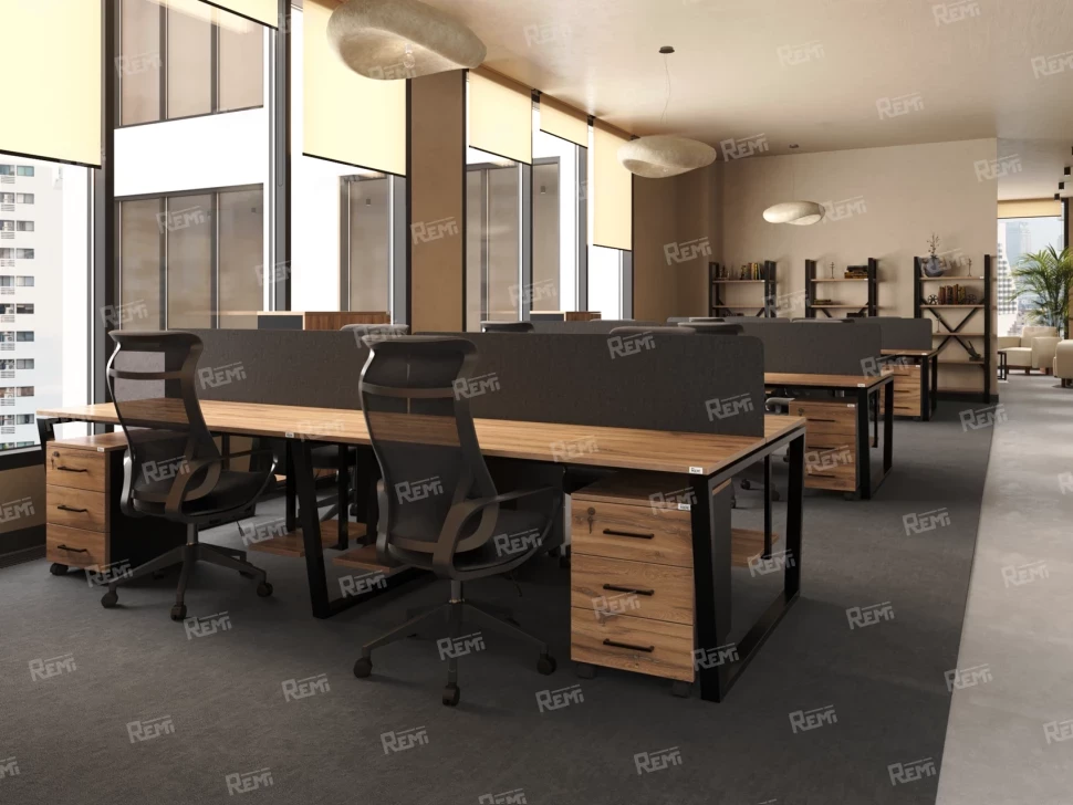 Стол прямой, подвесная тумба, ЛДСП экран, П-опора 1800x800x750 RM030-18x8 Дуб Юстус/Черный