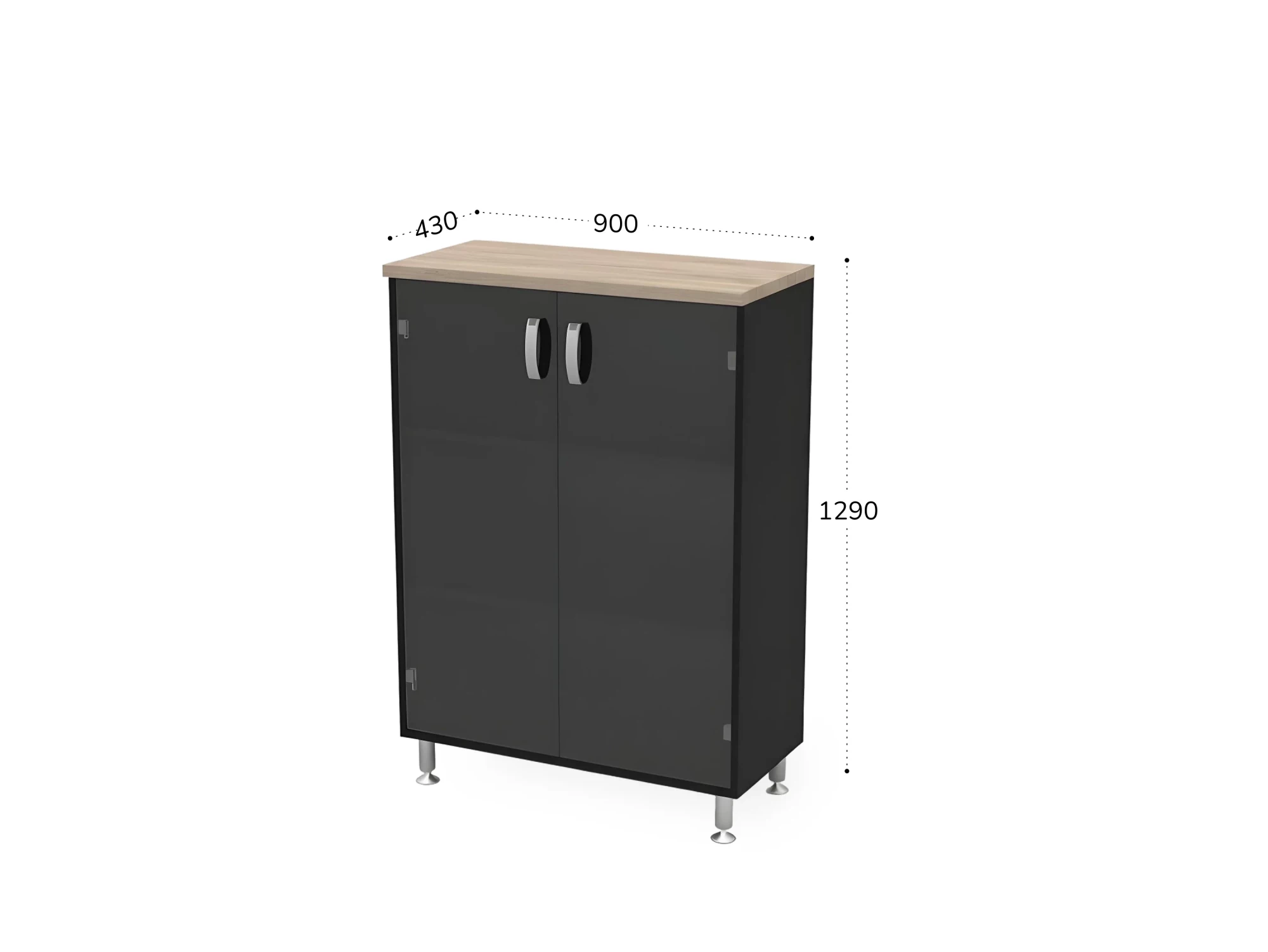 BRL RB053-90х43 Стеллаж закрытый витрина стекло 900х430х1290 Шорвуд/Черный