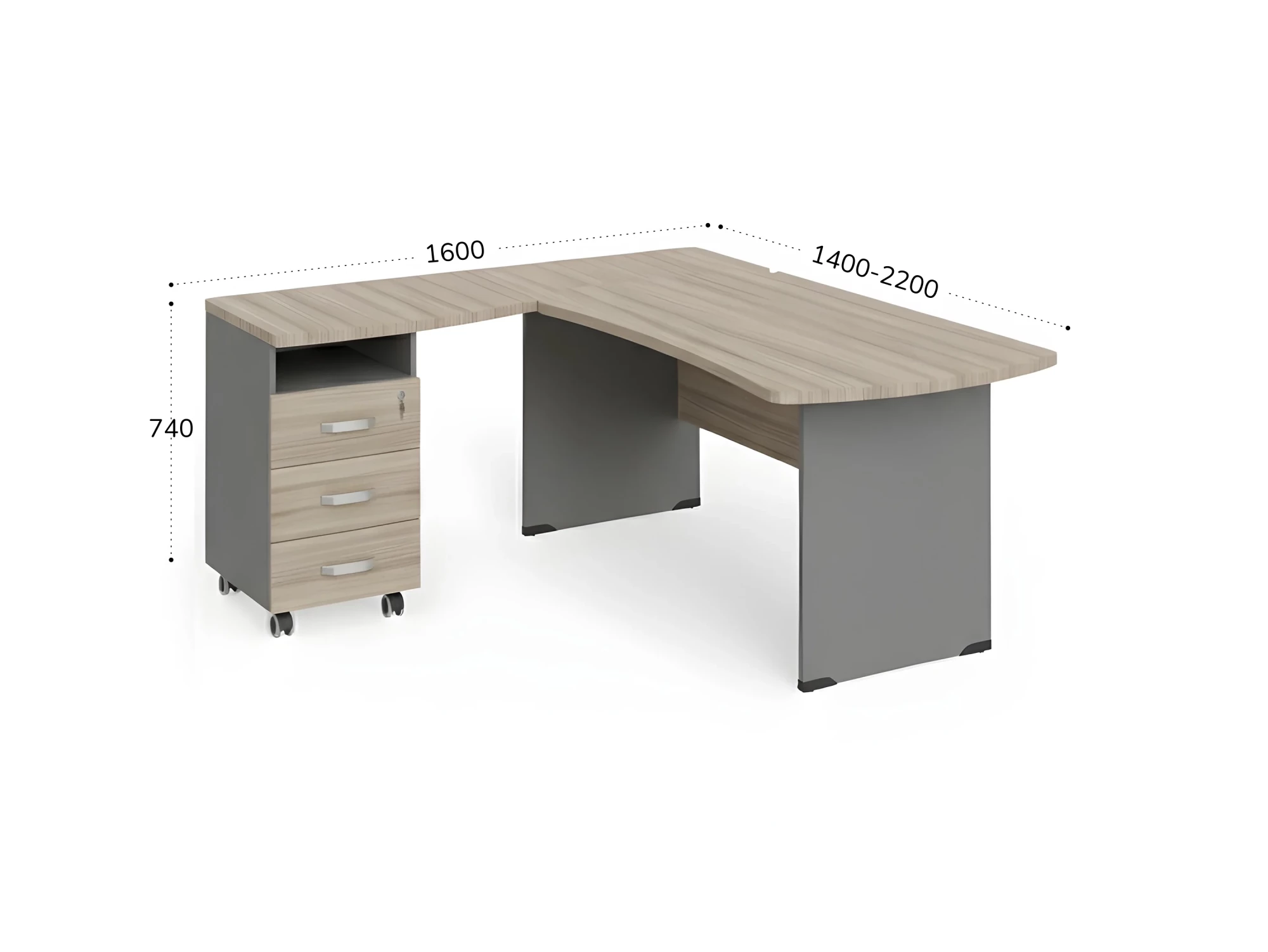 BRL RB005-160х160L Угловое рабочее место левое 1600х1600х740 Шорвуд/Серый вулкан-кий