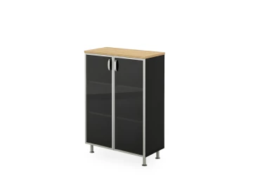 Стеллаж закрытый витрина стекло в раме 900х430х1290 RB054-90х43 Акация/Черный