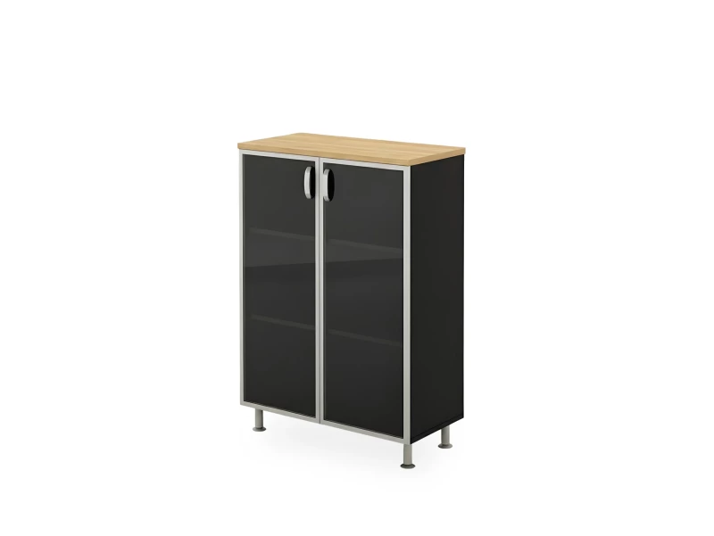 BRL RB054-90х43 Стеллаж закрытый витрина стекло в раме 900х430х1290 Акация/Черный