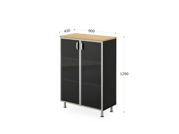 Стеллаж закрытый витрина стекло в раме 900х430х1290 RB054-90х43 Акация/Черный