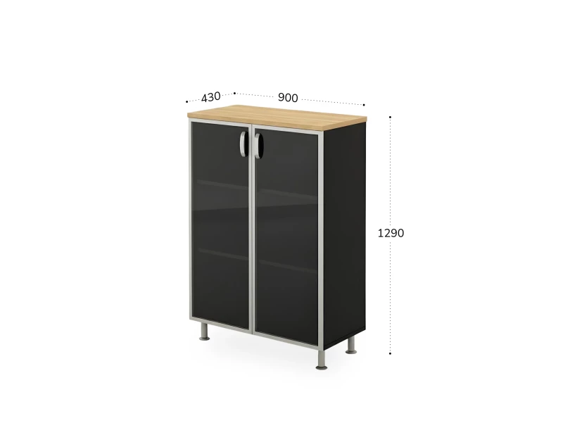 BRL RB054-90х43 Стеллаж закрытый витрина стекло в раме 900х430х1290 Акация/Черный
