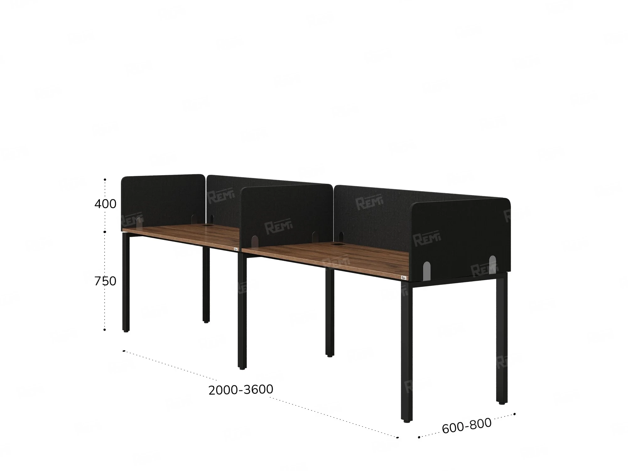 Бенч-система в 1 ряд, 2 рабочих места 5 тканевых экранов 3200x600x750 RM167-1-32x6 Дуб Юстус/Черный