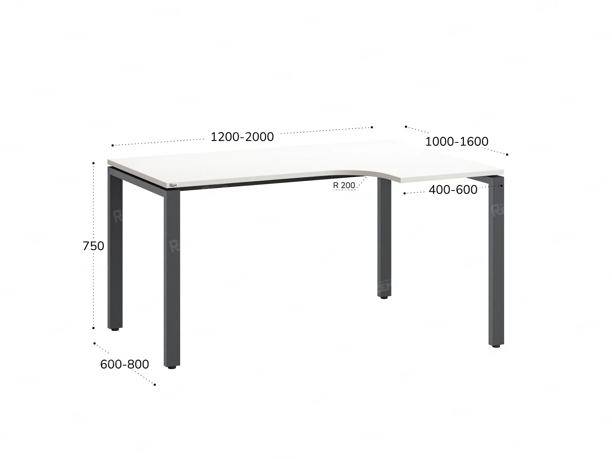 Стол угловой, П-опора, правый 1600x700/900x750, RM052-16x7-9 Белый/Серый