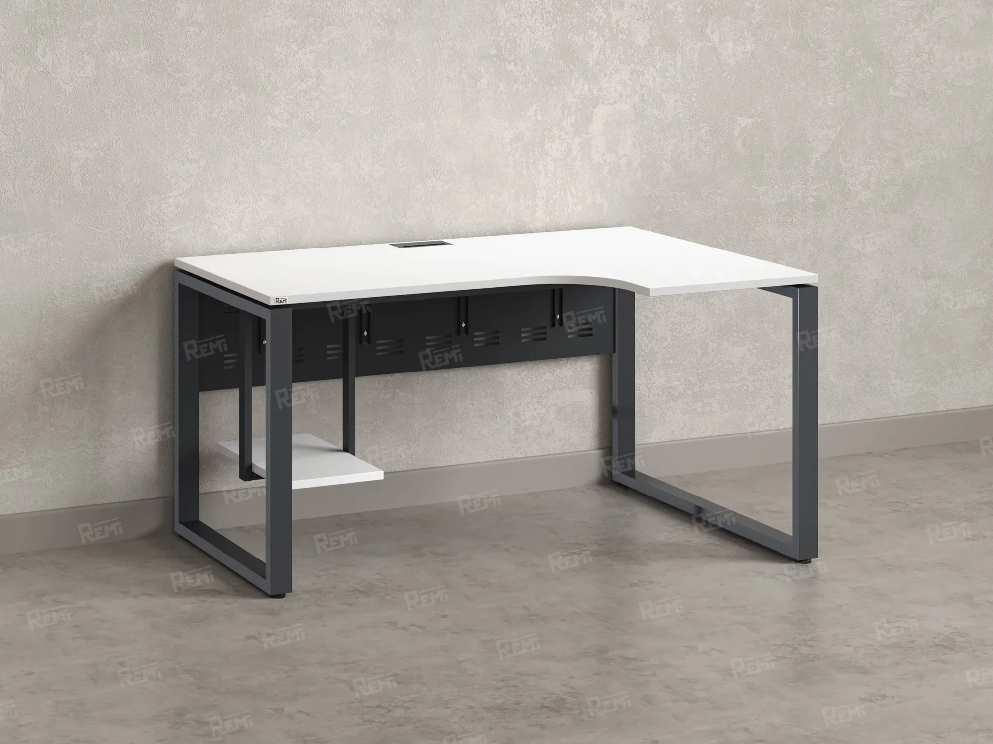 Стол угловой, экран металл, О-опора, правый 1400x700/900x750, RM057-14x7-9 Белый/Серый