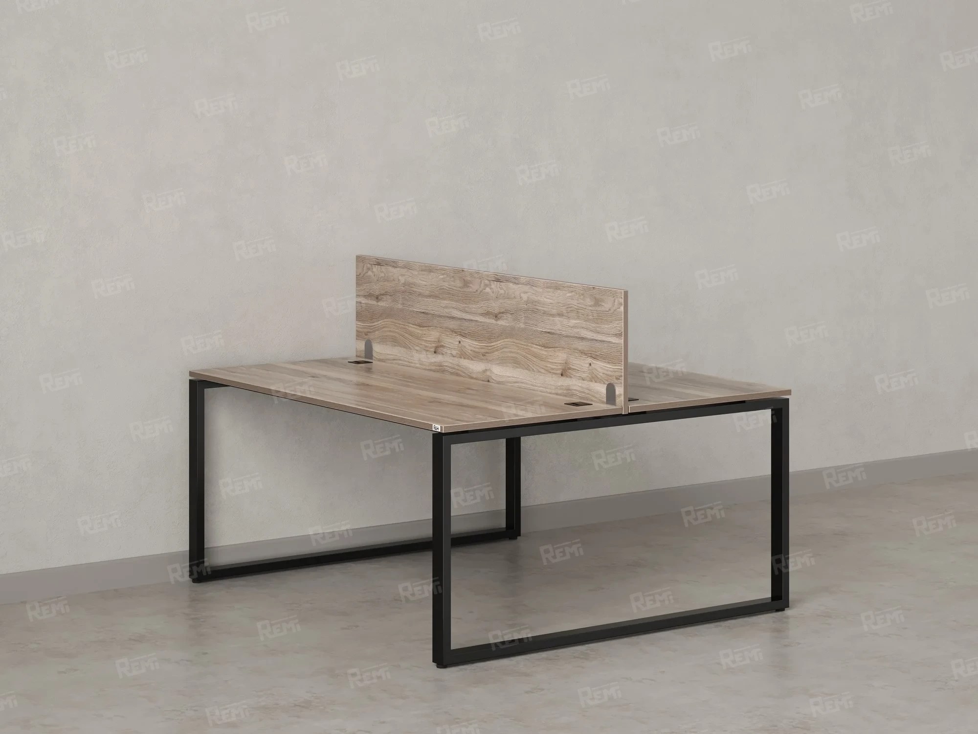 Бенч-система, 2 рабочих места, с одним экраном ЛДСП 1400x1400x750 RM169-2-14x14 Дуб Маувелла/Черный