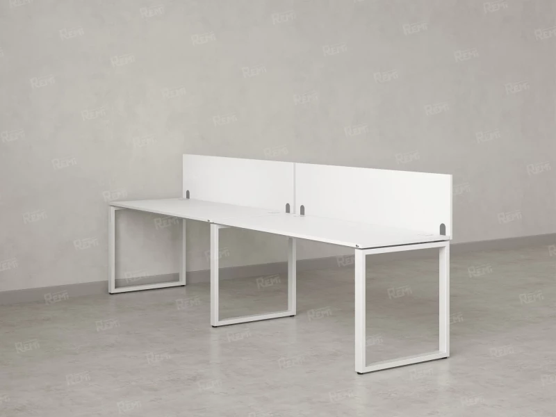 Бенч-система в 1 ряд, 2 рабочих места 2 ЛДСП экранов 2400x800x750 RM168-4-24x8 Белый/Белый