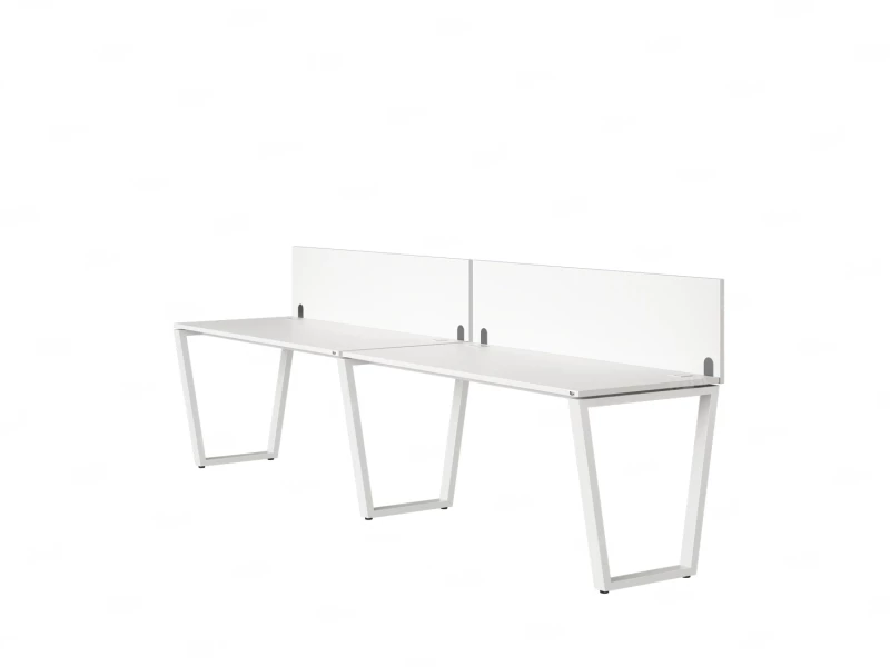 Бенч-система в 1 ряд, 2 рабочих места 2 ЛДСП экранов 2400x800x750 RM174-4-24x8 Белый/Белый