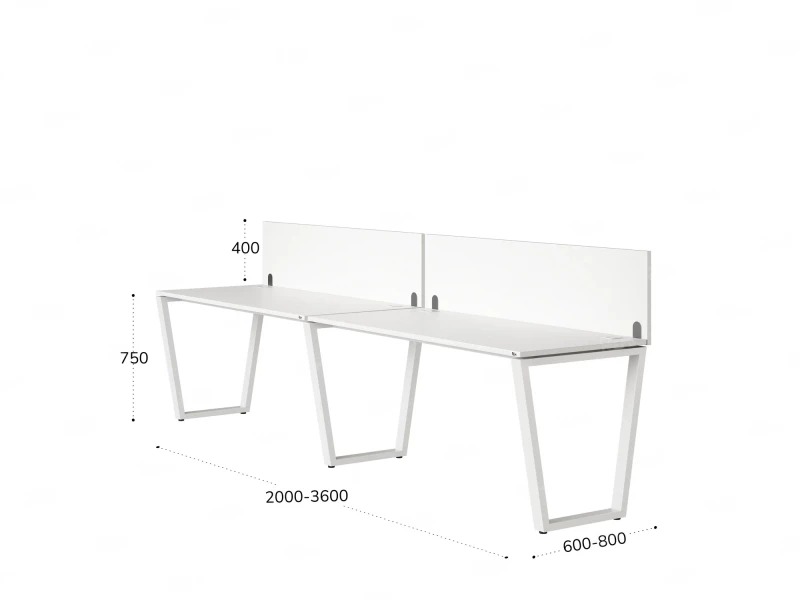 Бенч-система в 1 ряд, 2 рабочих места 2 ЛДСП экранов 2400x800x750 RM174-4-24x8 Белый/Белый