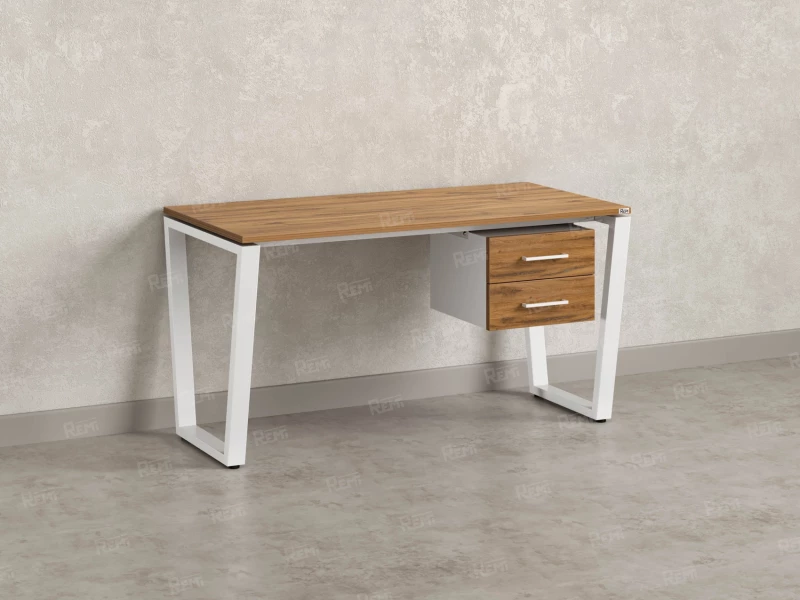 Стол прямой с подвесной тумбой 2 ящика, U-опора 1600x800x750 RM035-16x8 Дуб Юстус/Белый