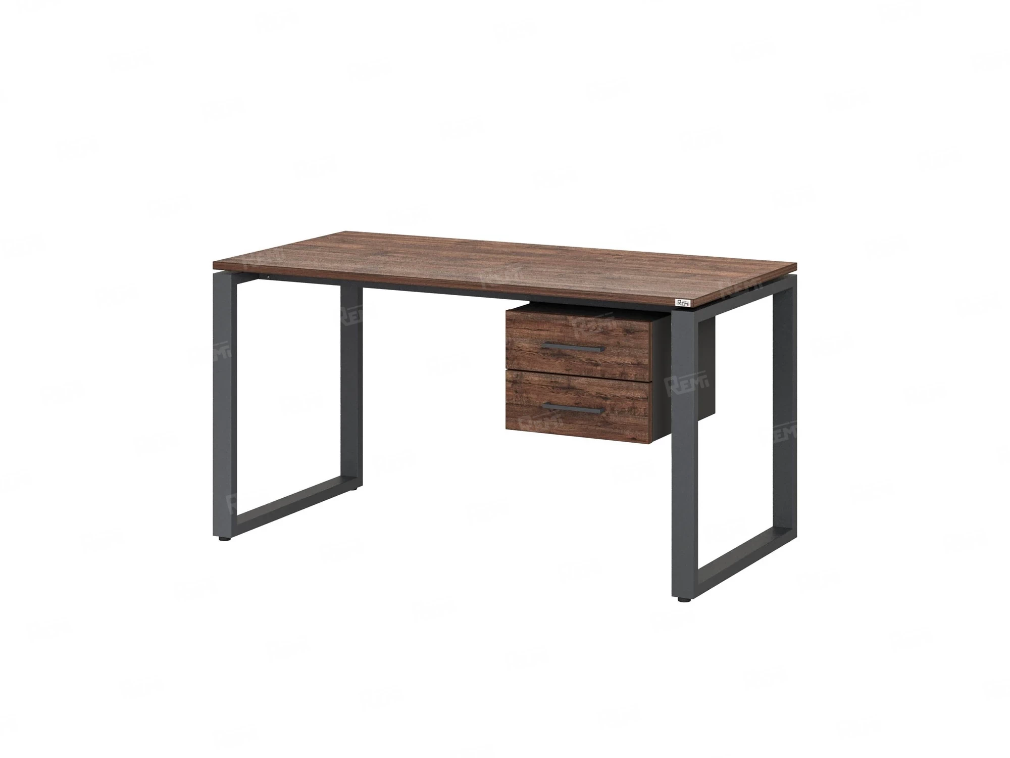 Стол прямой с подвесной тумбой 2 ящика, О-опора 2000x600x750 RM037-20x6 Дуб Апрельский шоколад/Серый