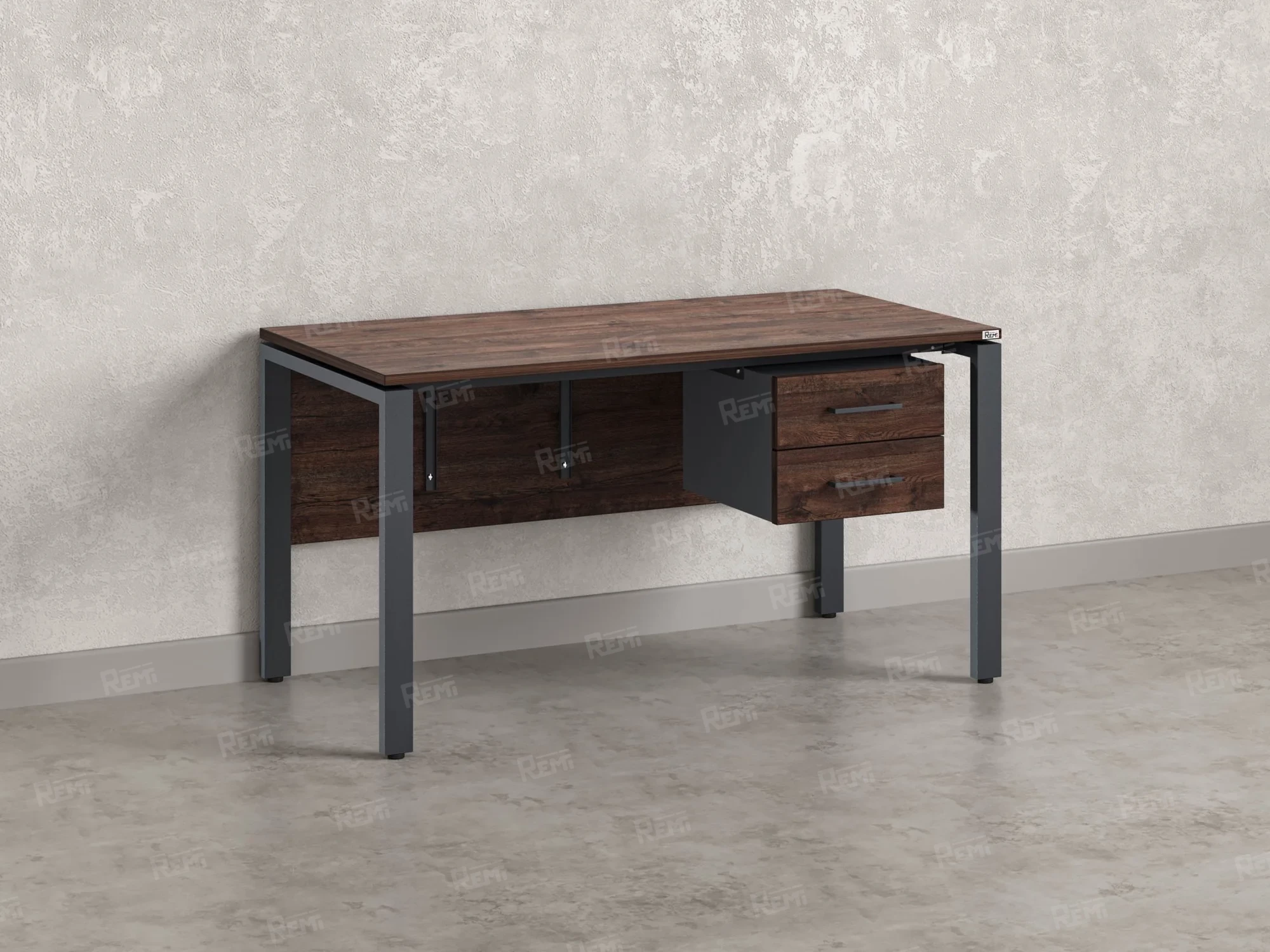 Стол прямой, подвесная тумба, ЛДСП экран, П-опора 1600x600x750 RM031-16x6 Дуб Апрельский шоколад/Серый