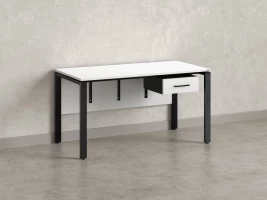 Стол прямой, подвесная тумба, ЛДСП экран, П-опора 2000x700x750 RM030-20x7 Белый/Черный