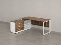 Стол прямой с тумбой L, ЛДСП экран, О-опора 1600x1400x750 RM013L-16x6 Дуб Юстус/Белый