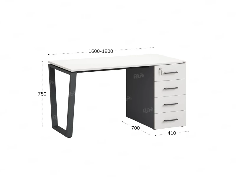 Стол прямой с тумбой на U-образных опоре, правый 1600x700x750 RM101-16x7 Белый/Серый