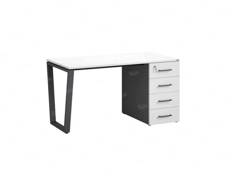Стол прямой с тумбой на U-образных опоре, правый 1600x700x750 RM101-16x7 Белый/Серый