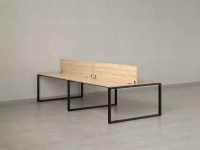 Бенч-система, 4 рабочих места, на О-образных опорах, 2 ЛДСП экранов 2800x1600x750 RM170-4-14x16 Вяз Швейцарский светлый/Черный