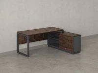 Стол прямой с тумбой R, ЛДСП экран, О-опора 1400x1400x750 RM012R-14x7 Дуб Апрельский шоколад/Серый