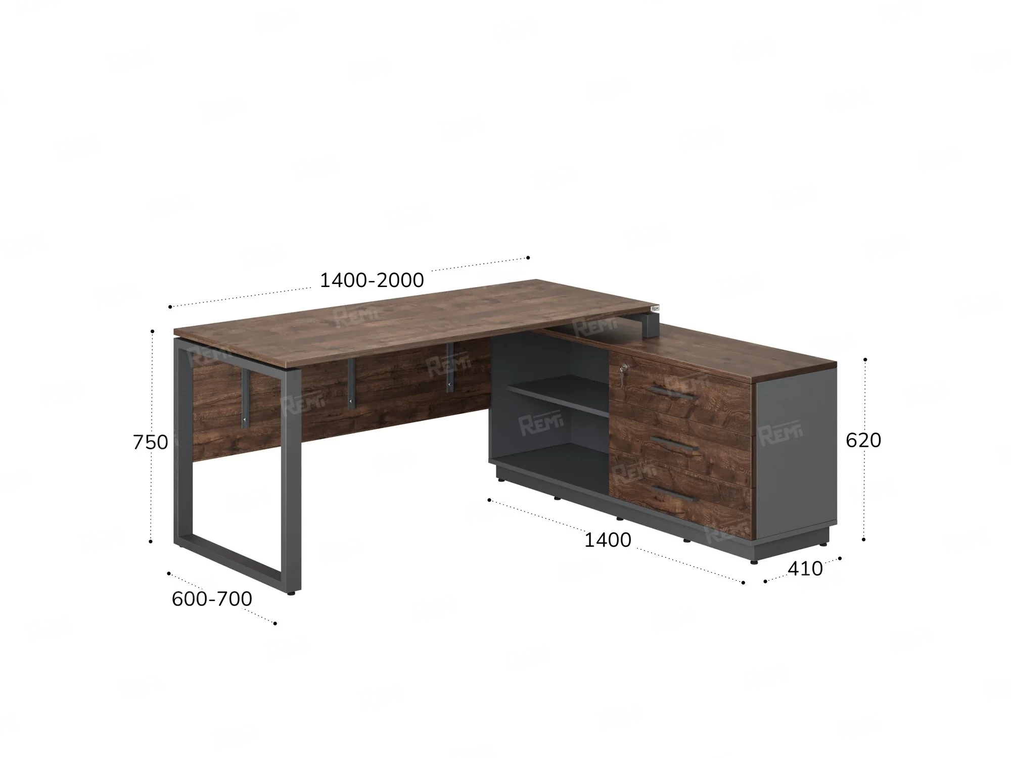 Стол прямой с тумбой R, ЛДСП экран, О-опора 1400x1400x750 RM012R-14x7 Дуб Апрельский шоколад/Серый