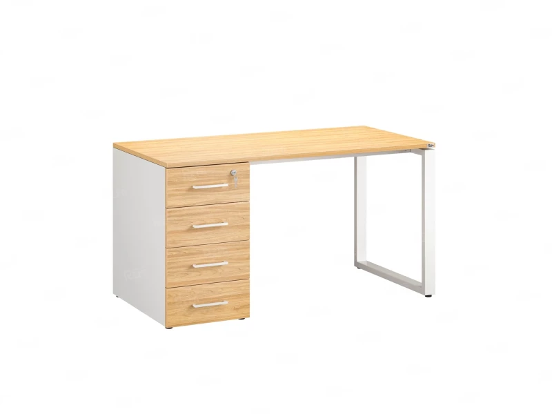 Стол прямой с тумбой на О-образных опоре, левый 1800x700x750 RM104-18x7 Вяз Швейцарский светлый/Белый