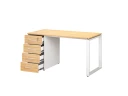 Стол прямой с тумбой на О-образных опоре, левый 1800x700x750 RM104-18x7 Вяз Швейцарский светлый/Белый