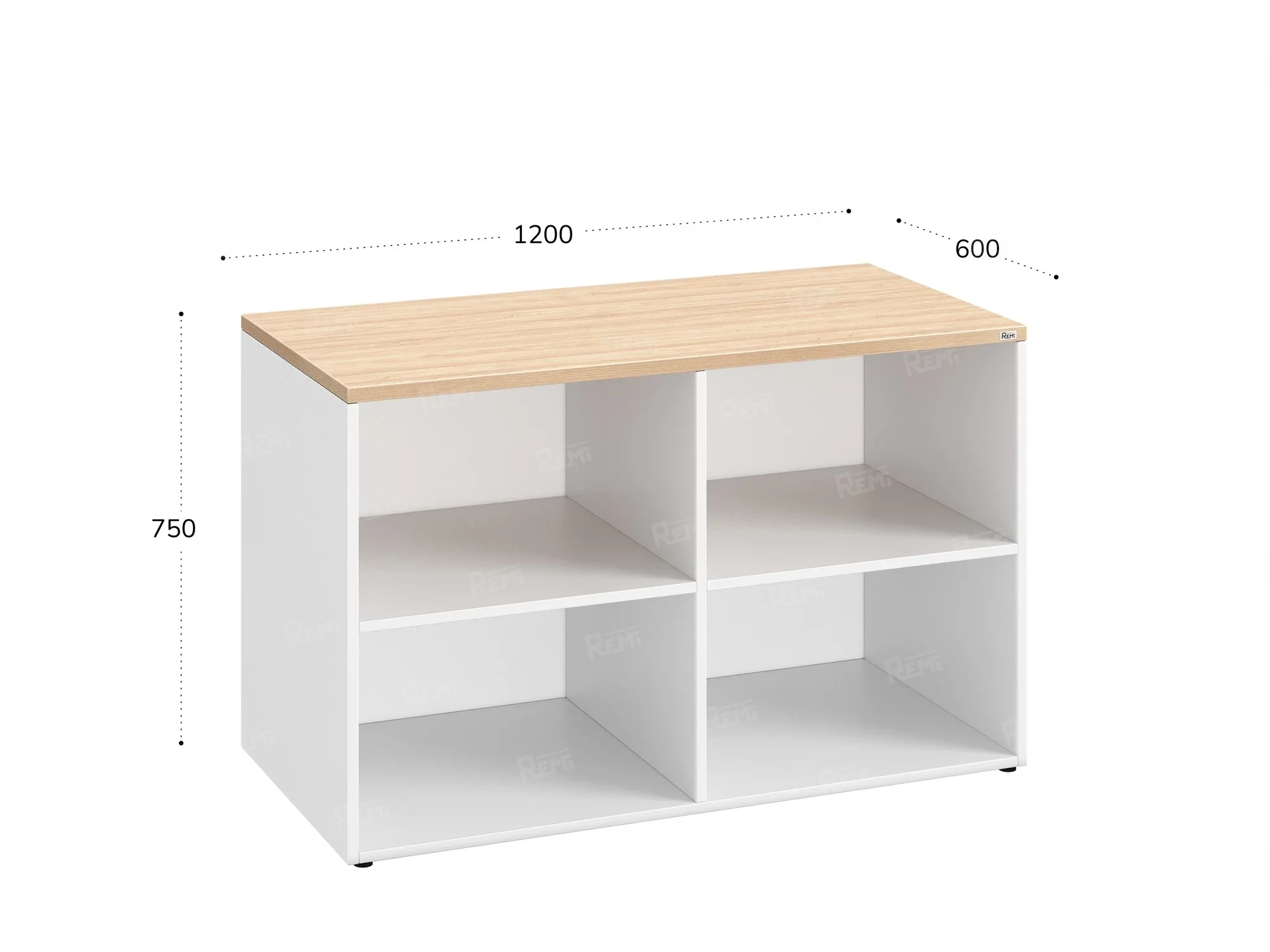 Стеллаж низкий, 4 ячейки 1200х600х750 RM146-12x6 Вяз Швейцарский светлый/Белый