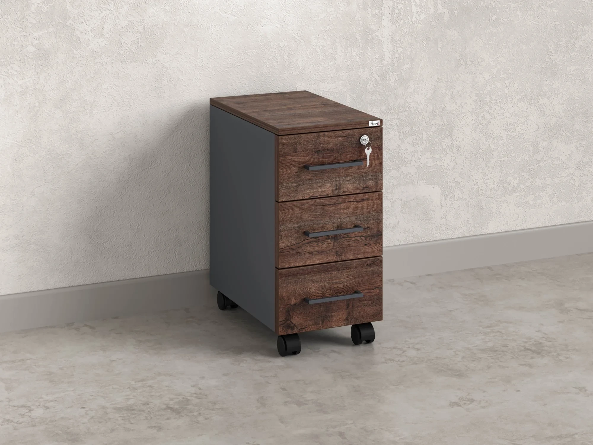 Тумба мобильная,3 ящика 300x500x600 RM123-30x50 Дуб Апрельский шоколад/Серый