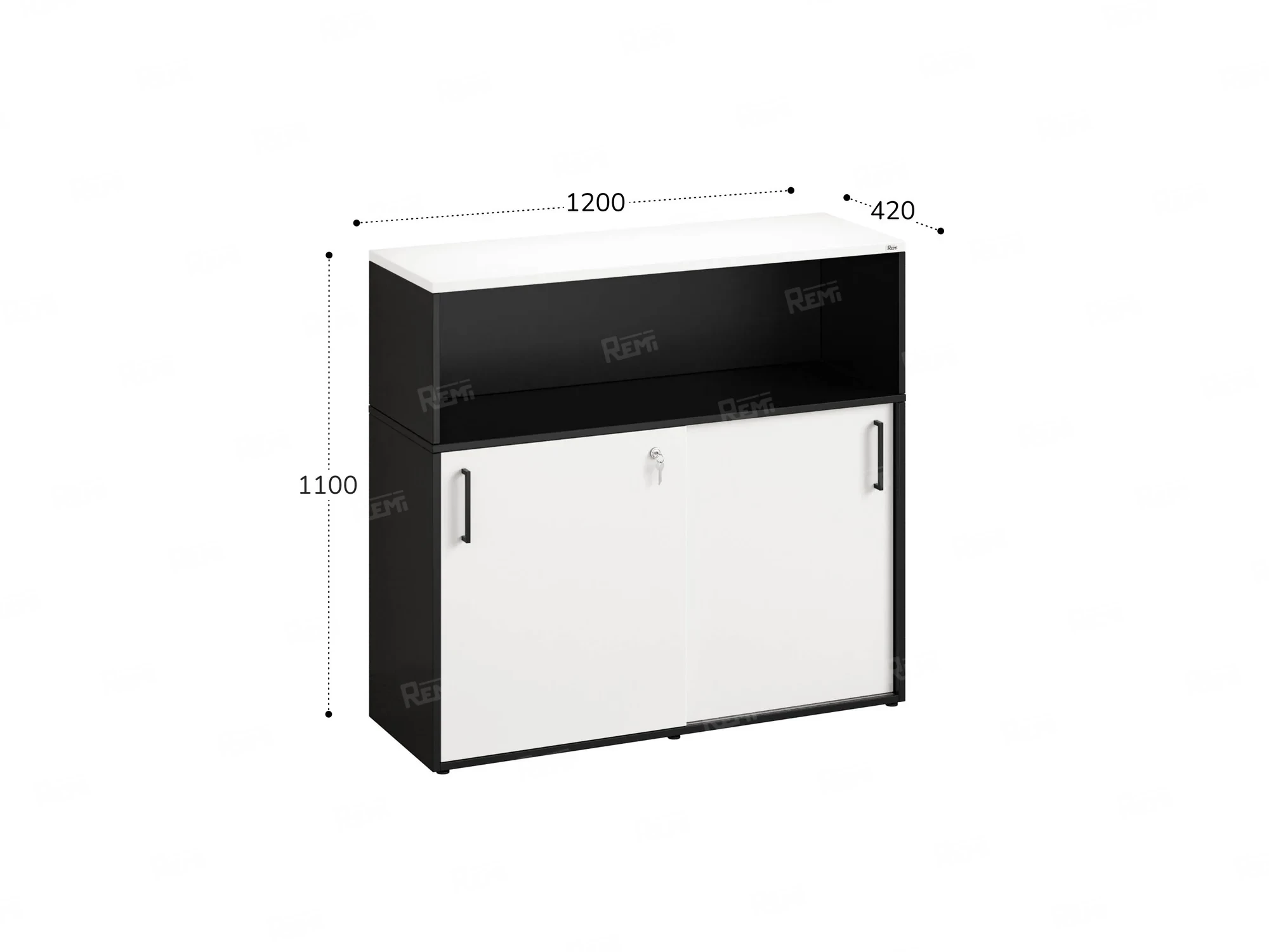 Шкаф-купе низкий, 2 полки с надстройкой, на регулируемых опорах 1200x420x1100 RM127-120x42 Белый/Черный