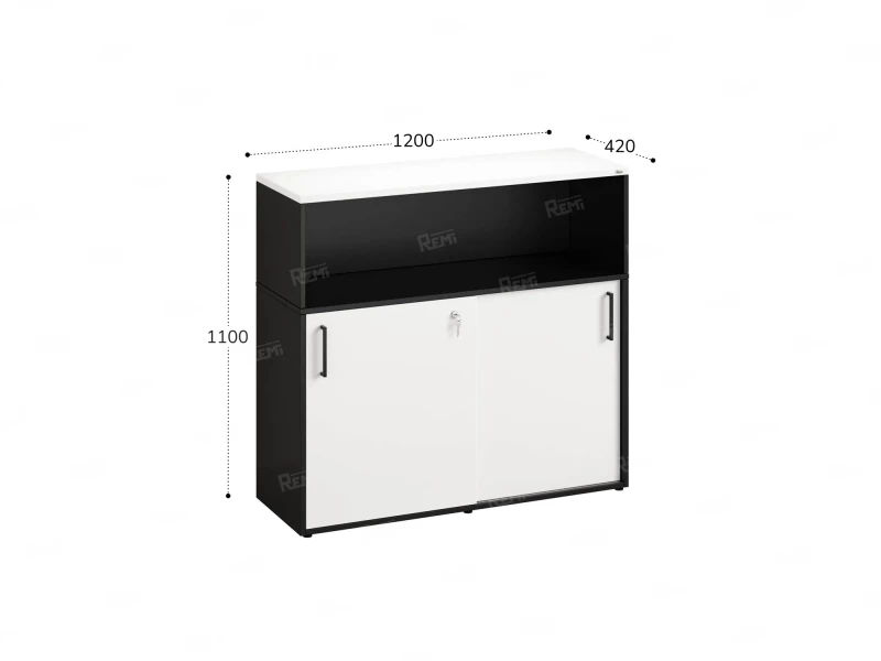 Шкаф-купе низкий, 2 полки с надстройкой, на регулируемых опорах 1200x420x1100 RM127-120x42 Белый/Черный